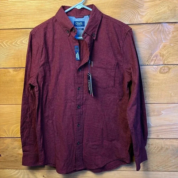 Chaps men’s button down flannel shirt stretch sm long sleeve event party office‎ - Picture 1 of 10